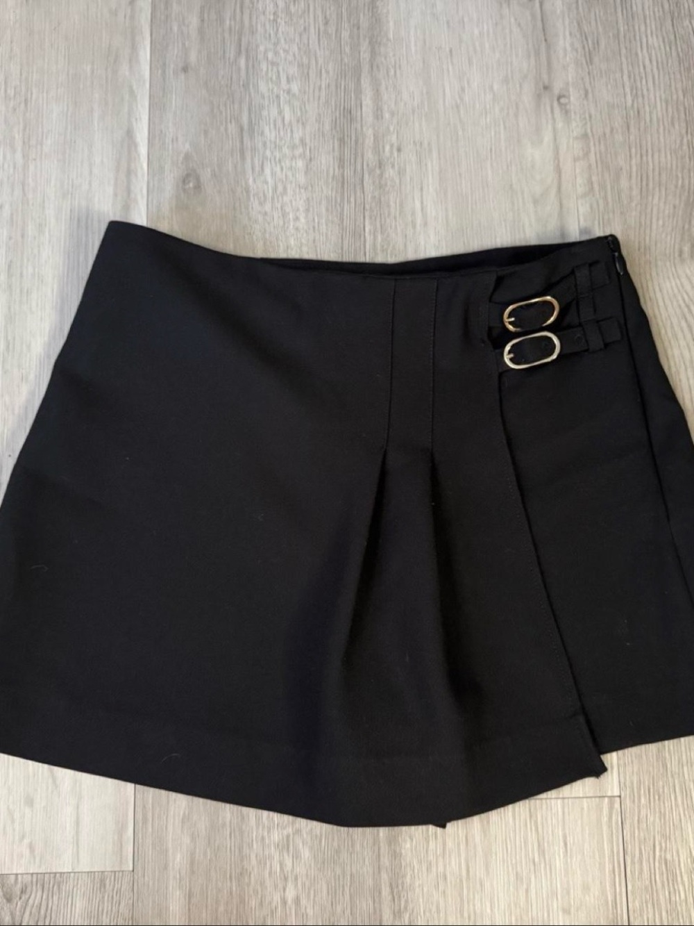 Zara Black Mini Skirt with Double Buckle Detail
